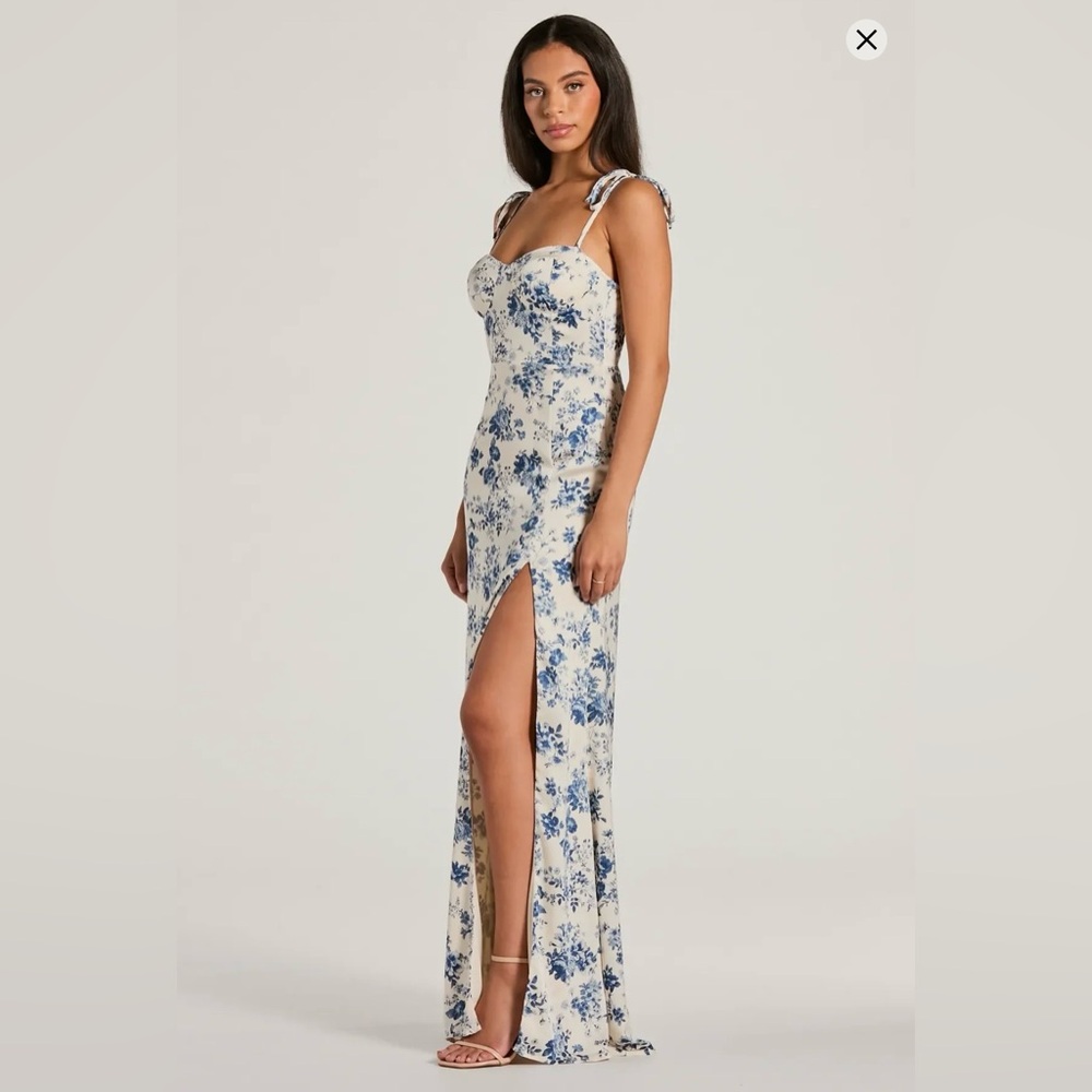 Windsor Maxi Dress Womens Size S Ivory Floral Bustier Sweetheart Slit - Picture 8 of 9